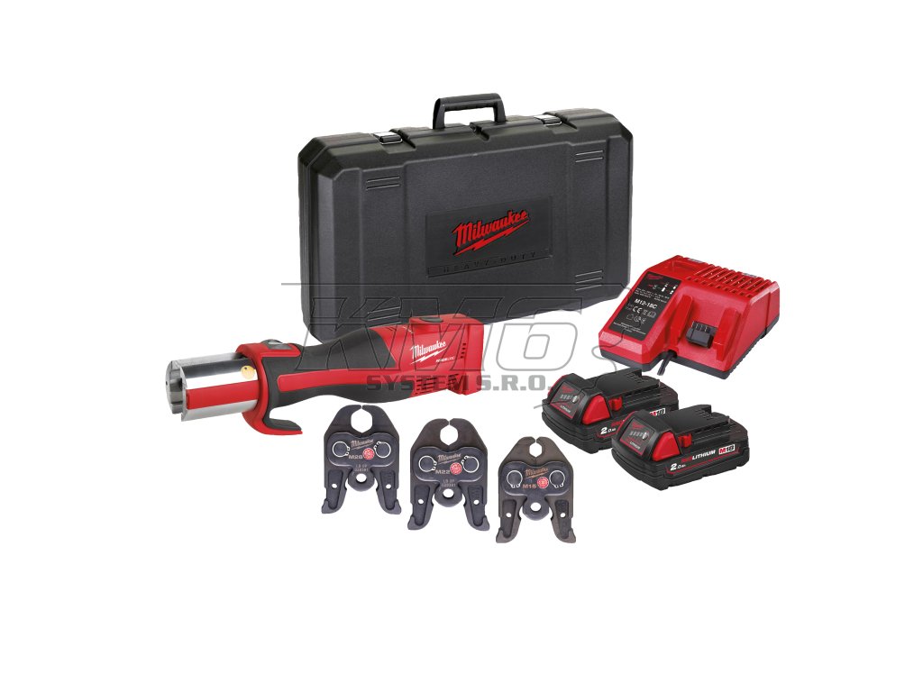 Milwaukee M18 BLHPT-202C Geberit Mapress Set, Hydraulické akumulátorové krimpovací kleště s 15/22/28 mm čelistmi M profilu Geberit Mapress akumulátorové řady M18™ Force Logic™ v setu se 2 akumulátory M18 B2 a inteligentní nabíječkou M12-18 C