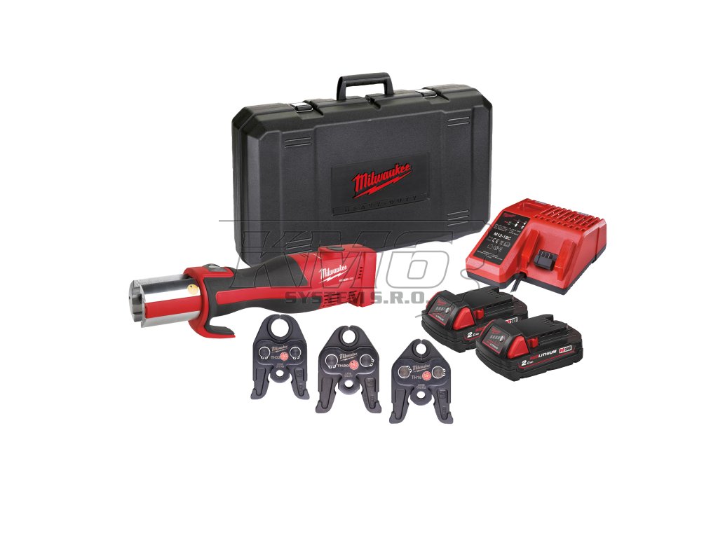 Milwaukee M18 BLHPT-202C TH-SET, Hydraulické akumulátorové krimpovací kleště s 16/20/32 mm čelistmi TH profilu akumulátorové řady M18™ Force Logic™ v setu se 2 akumulátory M18 B2 a inteligentní nabíječkou M12-18 C