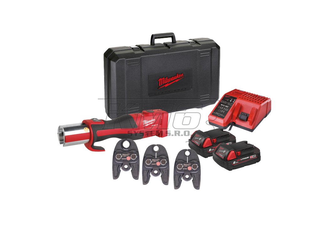 Milwaukee M18 BLHPT-202C U-SET, Hydraulické akumulátorové krimpovací kleště s 16/20/25 mm čelistmi U profilu akumulátorové řady M18™ Force Logic™ v setu se 2 akumulátory M18 B2 a inteligentní nabíječkou M12-18 C