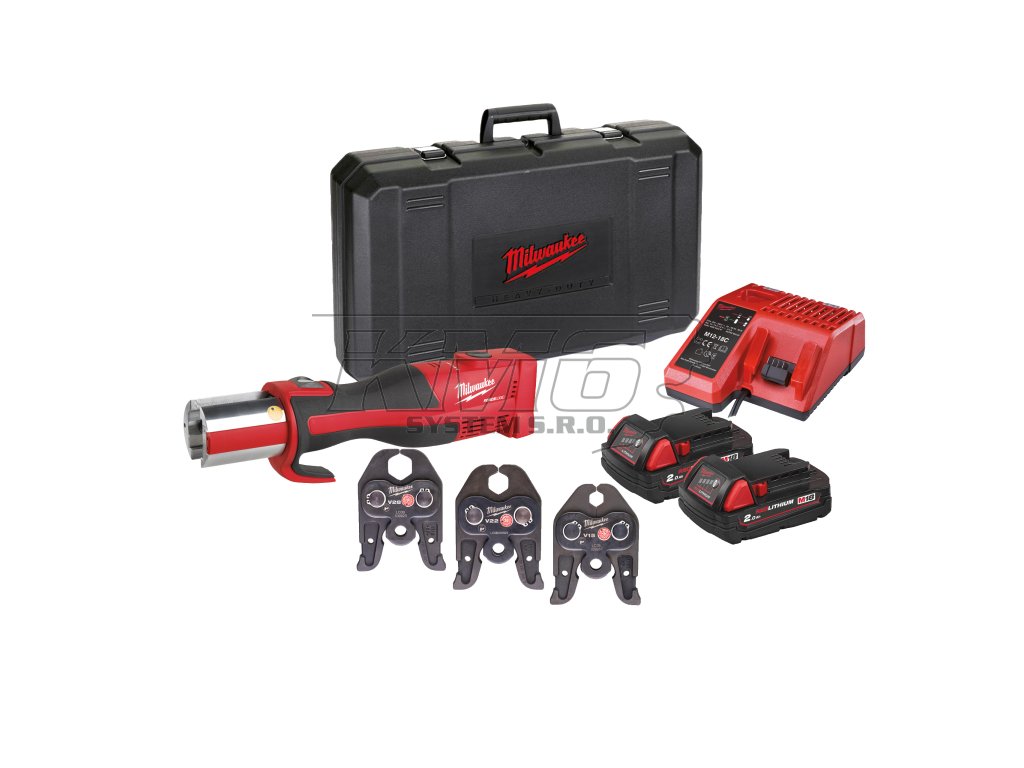 Milwaukee M18 BLHPT-202C V-SET, Hydraulické akumulátorové krimpovací kleště s 15/22/28 mm čelistmi V profilu akumulátorové řady M18™ Force Logic™ v setu se 2 akumulátory M18 B2 a inteligentní nabíječkou M12-18 C