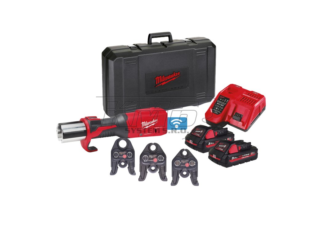 Milwaukee M18 ONEBLHPT-302C TH-SET, Hydraulické akumulátorové krimpovací kleště s 16/20/32 mm čelistmi TH profilu akumulátorové řady M18™ FORCE LOGIC™ ONE-KEY™ v setu se 2 akumulátory M18 HB3 a rychlonabíječkou M12-18 FC