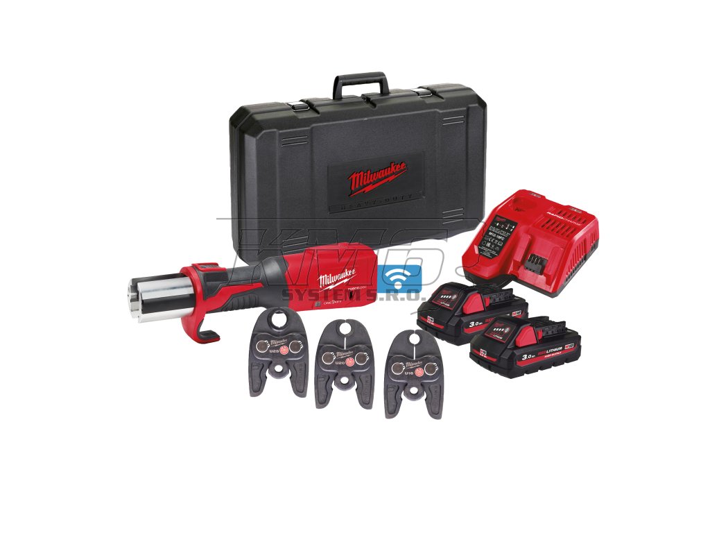 Milwaukee M18 ONEBLHPT-302C U-SET, Hydraulické akumulátorové krimpovací kleště s 16/20/25 mm čelistmi U profilu akumulátorové řady M18™ FORCE LOGIC™ ONE-KEY™ v setu se 2 akumulátory M18 HB3 a rychlonabíječkou M12-18 FC