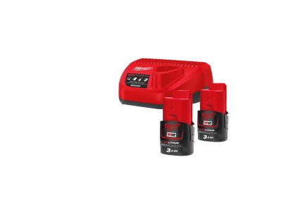 Milwaukee M12 NRG-302, sada 2 akumulátorů M12 B3 a nabíječky C12 C akumulátorové řady M12