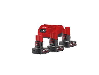 Milwaukee M12 NRG-603, sada 3 akumulátorů M12 B6 a nabíječky C12 C akumulátorové řady M12