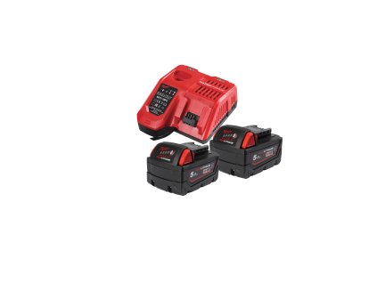 Milwaukee M18 NRGCR-502, M18™ NRG sada 2 odolných akumulátorů M18 B5-CR a rychlonabíječky M12-18 FC