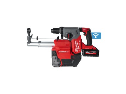 Milwaukee M18 ONEFHXDEL-552C, M18 FUEL™ ONE-KEY™ akumulátorové 4-režimové kladivo 26 mm SDS-PLUS s maticí FIXTEC™ v setu s odsavačem prachu, 2 akumulátory M18 HB5.5 a rychlonabíječkou M12-18 FC v přepravním kufru