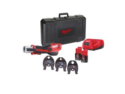 Milwaukee M12 HPT-202C Geberit Mapress Set, Hydraulické akumulátorové krimpovací kleště s 15/22/28 mm čelistmi M profilu Geberit Mapress akumulátorové řady M12™ Force Logic™ v setu se 2 akumulátory M12 B2 a nabíječkou C12 C