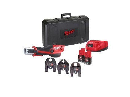 Milwaukee M12 HPT-202C M-SET, Hydraulické akumulátorové krimpovací kleště s 15/22/28 mm čelistmi M profilu akumulátorové řady M12™ Force Logic™ v setu se 2 akumulátory M12 B2 a nabíječkou C12 C