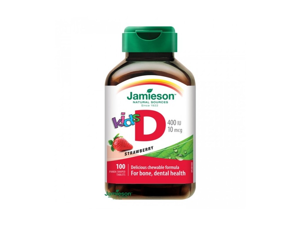 Jamieson Vitamín D3 Kids 400 IU tablety na cmúľanie s príchuťou jahody pre deti 100 tbl.