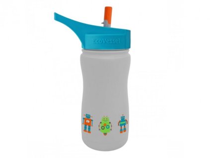 Eco Vessel Detská termo fľaša 370 ml - sivá s robotmi