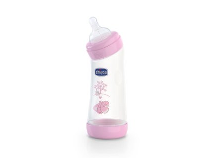 Fľaša zahnutá bez BPA Well-Being silikónový cumlík ružová 250ml