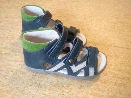 D.D.STEP Kožené sandálky royal blue so zeleným lemom
