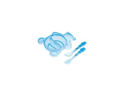 Canpol babies Plastová protišmyková delená miska tvar macko + príbor Tmavo modrá