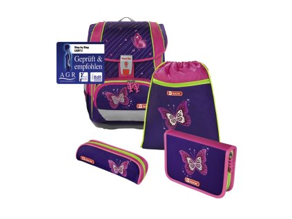 Školská aktovka LIGHT 2 pre prváčikov - 4-dielny set, Step by Step Lesklý motýľ, certifikát AGR