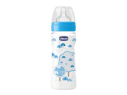 Chicco Fľaša bez BPA Well-Being silikónový cumlík rýchly modrá 330ml 20635.20