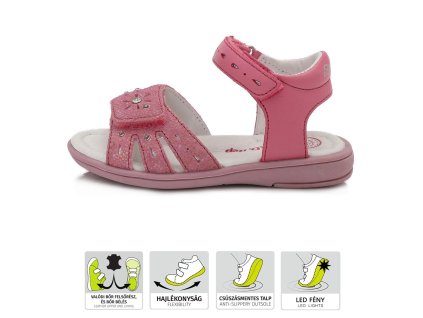 D.D.STEP kožené sandále blikajúce kamienky - Dark Pink