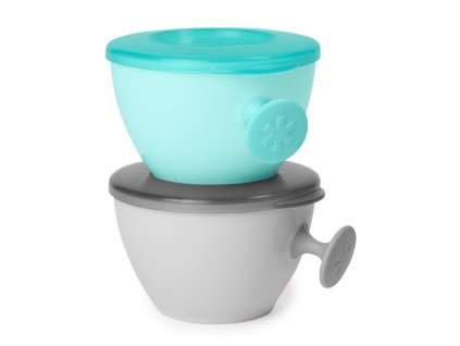 Skip Hop Misky s vrchnákom a držiakom Easy Grab Grey,Teal 2 x 240ml, 3m+ AGS_252007