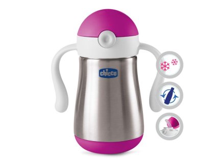 Chicco Hrnček nerezový Chicco Power Cup so slamkou a rúčkami, 237ml - dievča 18m+ AGS_06931.10
