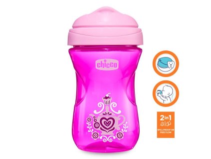 Chicco Hrnček Chicco Jednoduchý s tvrdým náustkom 266 ml, ružový 12m+ AGS_06961.100P