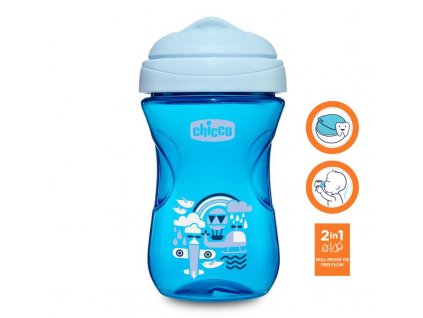 Chicco Hrnček Chicco Jednoduchý s tvrdým náustkom 266 ml, modrý 12m+ AGS_06961.200B