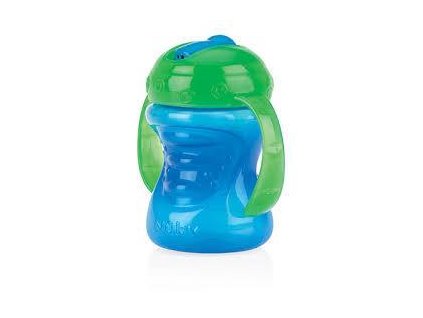 Nuby Hrnček netečúci s uškami a tvrdým náustkom s odnímateľnou vnútornou slamkou 2v1 240ml, 9m+ modrá AGS_ID10302b