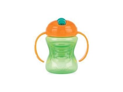 Nuby Hrnček netečúci s uškami a tvrdým náustkom s odnímateľnou vnútornou slamkou 2v1 240ml, 9m+ zelená AGS_ID10302g