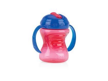Nuby Hrnček netečúci s uškami a tvrdým náustkom s odnímateľnou vnútornou slamkou 2v1 240ml, 9m+ červená AGS_ID10302r