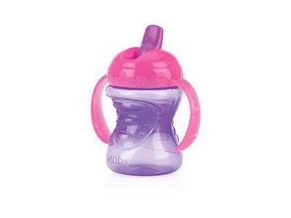 Nuby Hrnček netečúci s uškami a tvrdým náustkom s odnímateľnou vnútornou slamkou 2v1 240ml, 9m+ fialová AGS_ID10302v