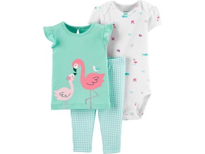 CARTERS Set 3-dielny body, tričko kr. rukáv, nohavice Flamingo dievča LBB 6m