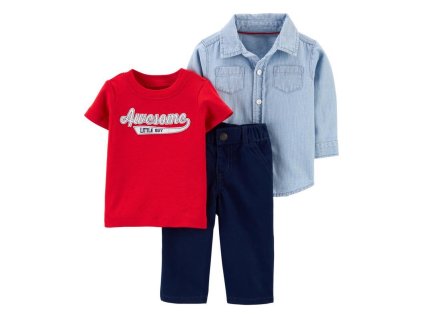 CARTERS Set 3-dielny tričko kr.rukáv, košeľa, nohavice Awesome chlapec 9m