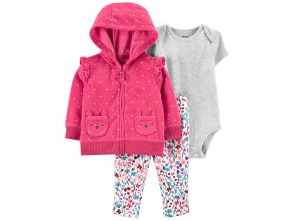 CARTERS Set 3-dielny body kr. rukáv, mikina, nohavice dlhé Pink Dot dievča 12m