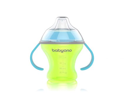 BABYONO Hrnček netečúci s mäkkým náustkom NATURAL NURSING 180ml zelená