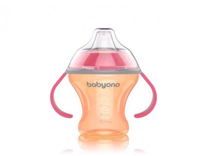 BABYONO Hrnček netečúci s mäkkým náustkom NATURAL NURSING 180ml oranžová