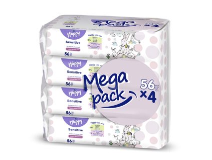 BELLAHAPPY 4x BELLA HAPPY BABY Vlhčené utierky sensitive s aloe vera 56 ks, MEGA PACK