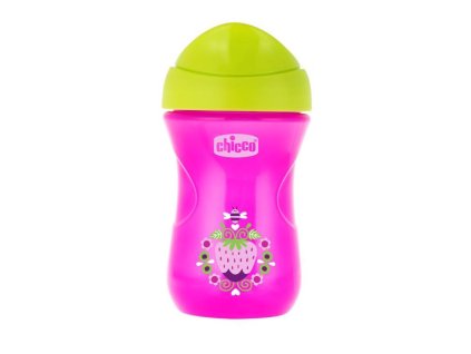 CHICCO Hrnček Chicco Jednoduchý s tvrdým náustkom 266 ml, ružovo-zelený 12m+