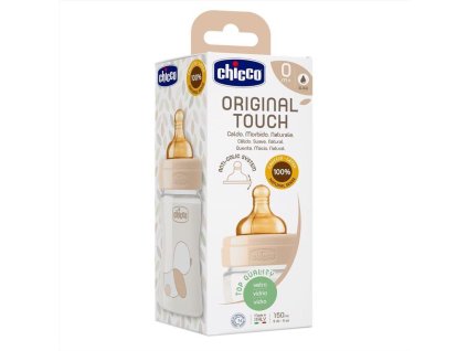 CHICCO Fľaša dojčenská sklo Chicco Original Touch latex, 150ml - neutral