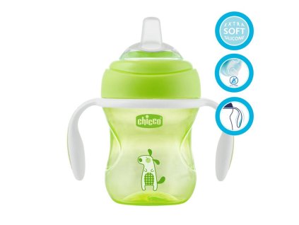 CHICCO Hrnček Učíme sa s držadlami 200 ml, zelený 4 m+