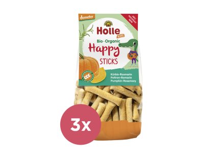 HOLLE 3x HOLLE Detské Bio Happy tyčinky tekvica-rozmarín, 100 g (3+)