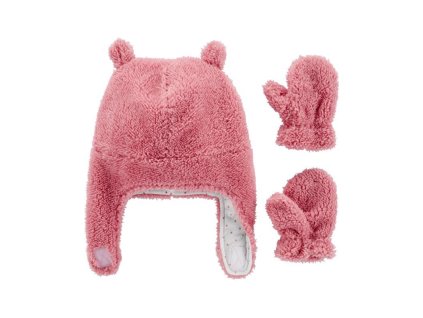 CARTERS CARTER'S Set 2dielny sherpa čiapka-rukavice-ružová, 12-24 m /veľ. 92
