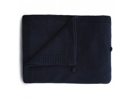 Mushie pletena detska deka z organickej bavlny bodkovana Dark Navy