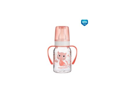 Canpol babies Dojčenská fľaša plast s držiakmi Cute Animals 120 ml 3m+ Mačička