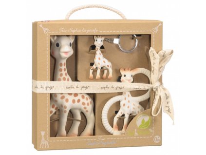 Vulli Trio žirafy Sophie – žirafa Sophie, hryzátko a kľúčenka, Darčekové balenie So´PURE