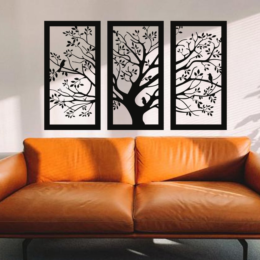 Drevená dekorácia na stenu strom života - Vtáci 3 ks