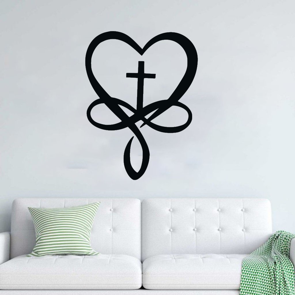 Drevená dekorácia na stenu - Srdce a kríž