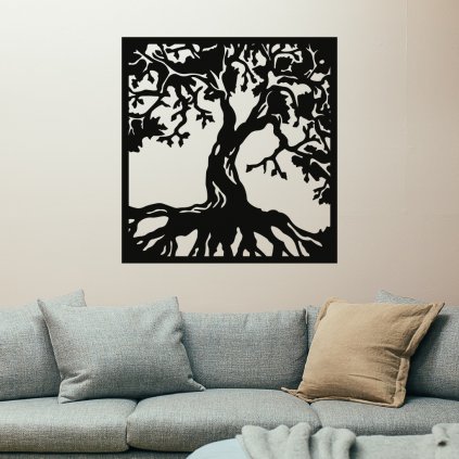 Drevená dekorácia na stenu strom života - Tree štvorec