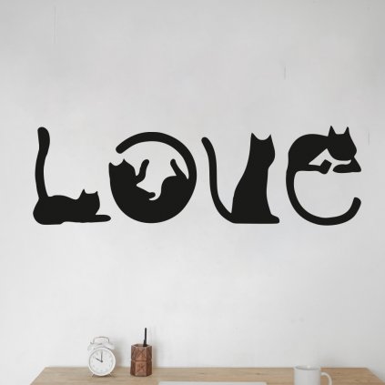 Drevená dekorácia na stenu - Love mačky