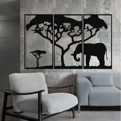 Drevené obraz na stenu - Slon z 3 ks