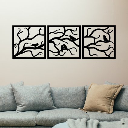 Drevená dekorácia na stenu strom života - Vtáci na strome