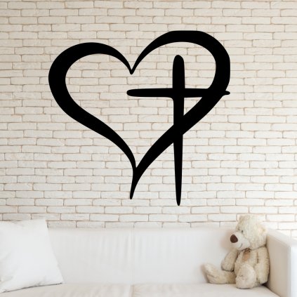 Drevené obraz na stenu - Srdce z križom