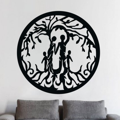 Drevená dekorácia na stenu strom života - Rodina z deťmi